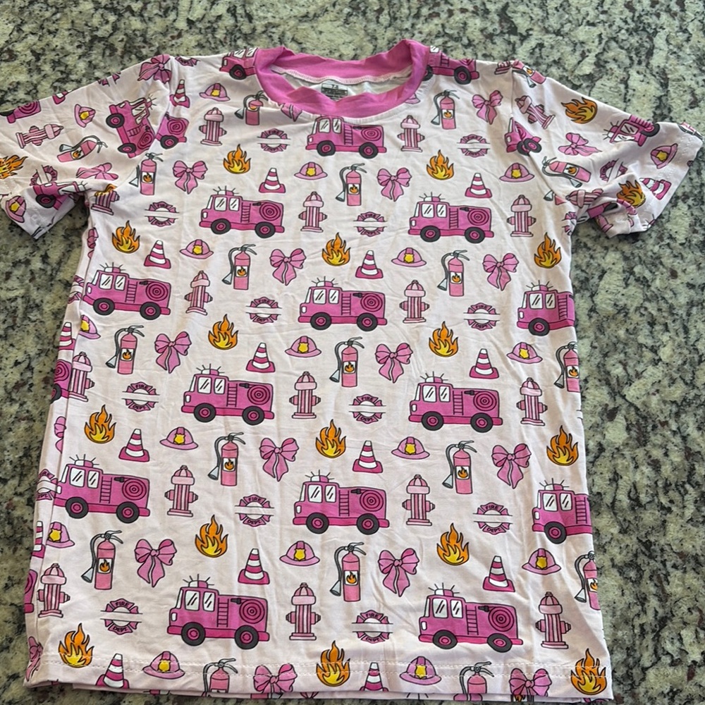 Pink Fire Truck Bamboo PJ Set - Picture 2 of 7